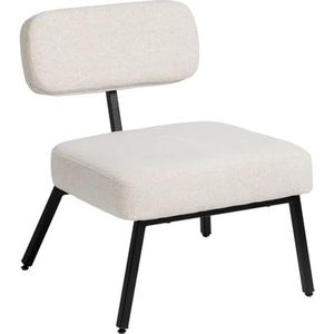 LOLAhome Witte lage stoel van stof en metaal, 58 x 59 x 71 cm