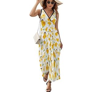 Grappige gele kippen dames lange jurk mouwloze maxi-jurk zonnejurk strand feestjurken avondjurken 2XL