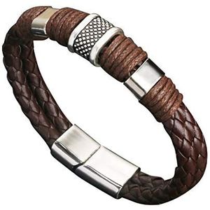 WanBeauty Armband ketting, mode mens dual layer gevlochten faux lederen magnetische gesp pols armband cadeau, koraal Plastic,