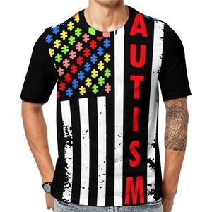 Autisme Amerikaanse vlag heren korte mouw grafisch T-shirt ronde hals print casual t-shirt tops M