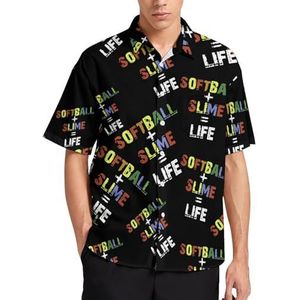Softbal Slime Life Zomer Heren Shirts Casual Korte Mouw Button Down Blouse Strand Top met Zak XL
