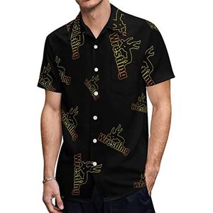 Wrestling Hawaiiaanse shirts voor heren, casual overhemd met korte mouwen, knoopsluiting, vakantie, strandshirts, M