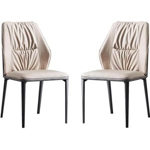 Meal Chairs Eetkamerstoel van PU-leer, keukenstoelen set van 2, bijzetstoel met rugleuning, zacht kussen en poten van koolstofstaal, vrijetijdsstoel for woonkamer en slaapkamer(White)