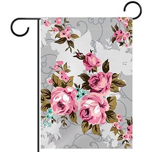 bloemen bloem rozenblaadjes Tuinvlag 12x18 inch,Kleine tuinvlaggen dubbelzijdig verticale banner buitendecoratie