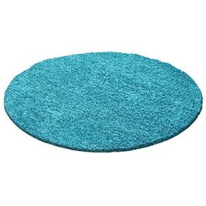 Muratap Vloerkleed Basic Shaggy Turquoise Blauw - Hoogpolig Tapijt Anti-Statisch, Anti-Allergisch Kleurvast en Waterafstotend - Maat: 120 cm - Rond