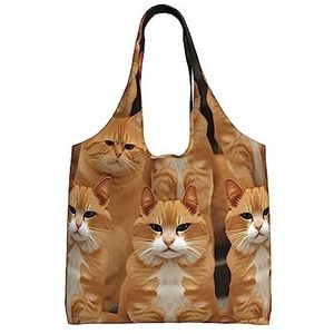 YNCATXZ Oranje katten canvas draagtas voor vrouwen esthetische boodschappentassen schoudertas herbruikbare boodschappentassen, Zwart, Eén maat