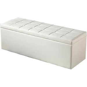 Ottomans Voetenbank Poefs en Voetenbanken Ottoman Borst Box Bank Zitplaats Opbergruimte Verander Schoenen PU Materiaal Waterdicht Vlekbestendig Massief Houten Frame(White,60x40x40cm)