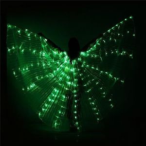 Vlindervleugels, feeënvleugels vleugels van Isis voor volwassenen, buikdansvleugels met led-verlichting en uittrekbare staaf, lichtgevende prestatiekleding voor Halloween en kerstfeesten (groen)
