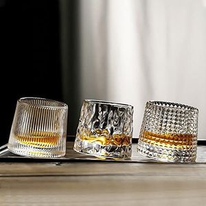 DUDNJC Set van 3 roterende whiskyglazen van kristal met zware bodem voor heren, whiskyglas voor drinken, cocktail, wodka, (61524151-9376-1906158061)