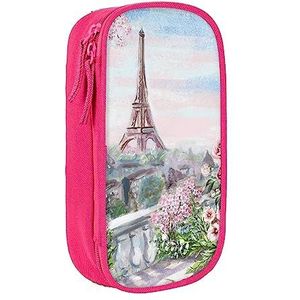 Mooie Eiffeltoren Parijs etui, medium formaat pen/potloodhouder zakje tas met dubbele ritsen voor werk, schattig, roze, Eén maat, Koffer