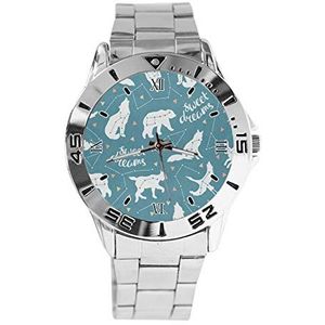Polar Bear Wolf Zoete Dromen Mode Womens Horloges Sport Horloge voor Mannen Casual Rvs Band Analoge Quartz Horloge