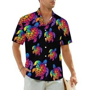 Tie Dye Cool Sea Turtle-1 herenoverhemden korte mouwen strandshirt Hawaiiaans shirt casual zomer T-shirt XL