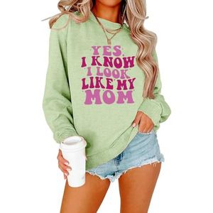 MLZHAN Yes I Know I Look Like My Mom Print Sweatshirts Vrouw Tops Streetwear Mama Lange Mouw Sweatshirt Jas, Olijfgroen, L