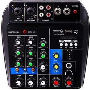 Audio DJ-mixer Sound Mixing Console 4 kanalen 48V ingebouwd vertragingseffect Bluetooth-compatibele computeropnameapparatuur Podcast-apparatuur