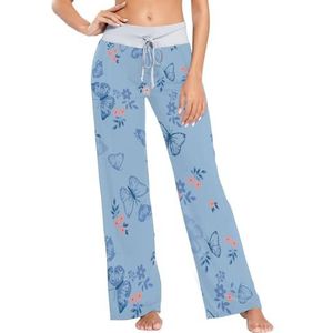 Mnsruu Dames Pyjama Bottoms Vintage Bloemen Vlinder Blauw, C71, L