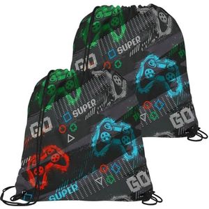 VAPOKF 2 STKS Trekkoord Tassen, PE Gym Bag, Grote String Zwemmen Trainer Tas Gepersonaliseerde Trekkoord Tas voor School Gym Sport Reizen, Kleurrijke Gamepads op Grijze Grunge, Meerkleurig,