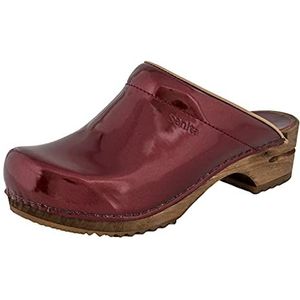 Sanita Classic Patent Mule Klomp | Originele Handgemaakte Houten Lederen Klomp voor Vrouwen | Duurzame zool, Bourgondy Rood, 36 EU