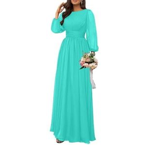 Dames chiffon bruidsmeisje jurken lange formele avond prom jurken ruches cocktail jurken plus size, Turkoois, 32