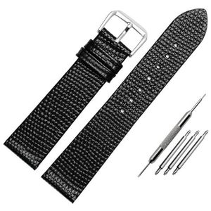 YingYou Hagedis Patroon Lederen Horlogeband 10 12 14 16mm 18 20mm Horloge Eenvoudige Stijlvolle Horloges Band (Color : Black silver buckle, Size : 10mm)