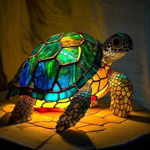 Serie dierentafellampen, 3D-dierenlamp, tafellamp met dierenprint van gebrandschilderd glas, vintage dierentafellamp huisdecoratie, dierenlampen for woonkamer, slaapkamerdecoratie m-4017 (Color : Tur