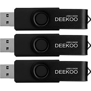 DEEKOO Flash Drive 64 GB Thumb Drives Memory Sticks Jump Drive 3Pack 64GB USB 2.0 Flash Drives 3 stks Zwart
