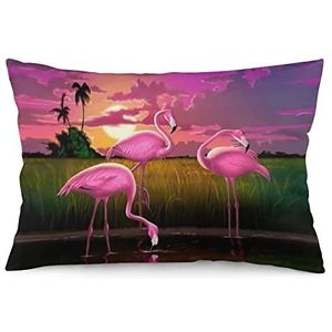 Roze Flamingo Vogels Paars Landschap Kussensloop Zachte Gedrukt Kussensloop Kussensloop Kussenbeschermer voor Bank Bed Hotel Decor 40 x 60 cm