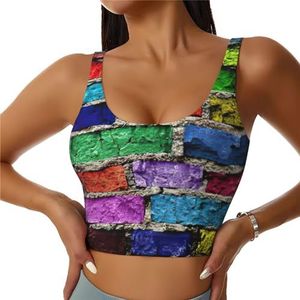 Kleurrijke Baksteen Print Comfortabele Vrouwen Sport Vest Yoga Workout Vest Voor Vrouwen Lichtgewicht Zomer, Zwart, S