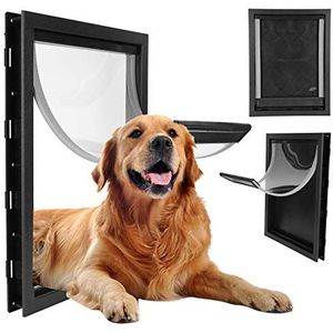 Grote hondendeur, in en uit zwart plastic hondenluik, verwijderbaar magnetisch Eenvoudig te installeren dierenvoeding voor grote huisdieren Middelgrote huisdieren(black)