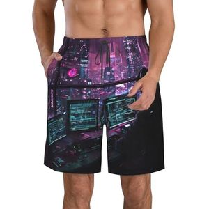 MGGAklp Hacker Era Print Casual Shorts voor heren, elastische taille, trekkoord, lichtgewicht, outdoor, zomer, strandshorts, Wit, S