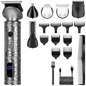 Tondeuse voor mannen, 6-in-1 baardtrimmer kit voor mannen professionele tondeuse trimmer T-blade trimmer neustrimmer baard haar scheerapparaat neustrimmer (kleur: grijs)