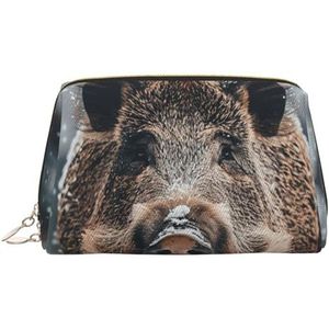 Wilde zwijnen make-up tas voor vrouwen cosmetische tassen lederen reizen make-up tas organisator waterdicht make-up zakje open platte toilettas draagbare opbergtas voor reizen, Goud, Eén maat