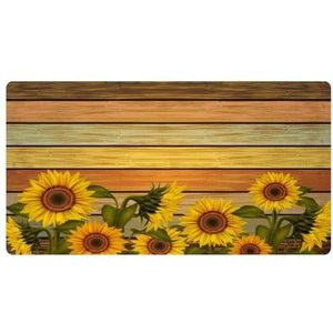 VAPOKF Zonnebloem in gekleurde houten plank keuken mat, antislip wasbaar vloertapijt, absorberende keuken matten loper tapijten voor keuken, hal, wasruimte