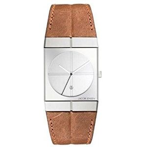 Jacob Jensen Icon Serie heren Quartz Horloge met witte wijzerplaat Analoog Display en bruin lederen band 233