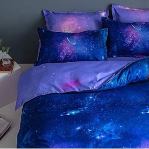 FANSU Galaxy Starry dekbedovertrekset beddengoedsets 4-delig voor jongens- en meisje-, tweepersoons kingsize eenpersoonsbed, microvezel dekbedovertrekset 2 x kussenslopen 1 x dekbedovertrek 1 x plat