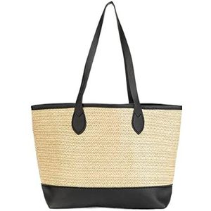 Stro Handtas voor Dames PU geweven schoudertas dames geweven tas shopper tas lederen patchwork strand handtassen grote capaciteit draagtas Boheemse Strandtas (Color : B, Size : 40 * 13 * 23cm)