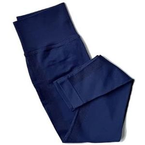 SHUIXIAYUE Hoge Taille Naadloze Yoga Leggings Effen Kleur Geribbelde Sportkleding Panty Fitness Kleding Voor Vrouwen Gym en Casual Wear, Donkerblauw, L(63-75KG)