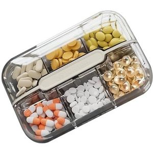 Weppduk Medicijndoos voor reizen, pillendoos voor reizen, 6 vakken, medicijnbox, draagbare pillendoos voor reizen, dagelijks gebruik, reizen