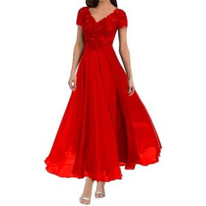 BRIGOW Dames chiffon moeder van de bruid jurk met zakken galajurken cocktailjurk grote maten, Rood, 32