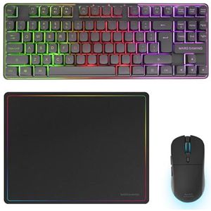 Mars Gaming MCPWTKL, Draadloze Gaming-Combo, DualPro Link 2.4GPRO-Technologie, TKL FRGB Rainbow Toetsenbord + RGB 3200DPI Muis met HUANO-schakelaars + Antislip Muismat 360x260mm, Zwart, Engels US