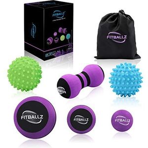 Fitballz Massage Ball Kit voor Myofascial Trigger Point Release & Deep Tissue Massage,Set van 6 Premium Myofascial Release Tools, 3 maten Foam Balls, 2 Piky Firm/Zacht, Pinda, Draagtas Inbegrepen