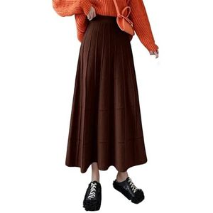 Gyios skirt Winter Women's Skirts Elegant Knitted A-line Skirt Ladies Ankle-length Pleated Casual Solid Long Skirts For Women-coffee-one Size