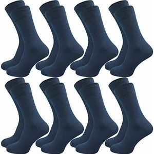 GAWILO Herensokken van 100% katoen (8 paar), zonder drukkende naad, katoenen sokken met versterkte hiel en teenpunt, blauw, 39-42 EU