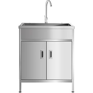 Vrijstaande RVS Keukengootsteen - Wasbak met Kast en Uittrekbare Kraan - 55x45x70cm