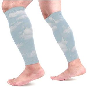 EZIOLY Wolken Krijt Blauw Sport Kalf Compressie Mouwen Been Compressie Sokken Kalf Guard voor hardlopen, Fietsen, Moederschap, Reizen, Verpleegkundigen