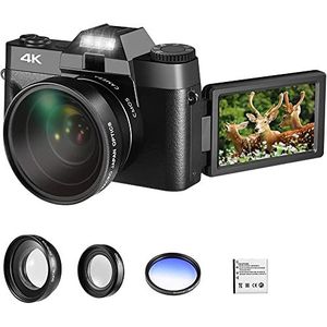 Videocamera, Digitale Foto Camera Vlog Camcorder for Webcam Groothoek 16X Digitale Zoom 48MP Fotografie 3 Inch Flip Screen(With 32GB TF card,Lens Filter)