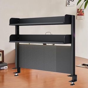 Klem op bureau organizer plank, bureau extender pegboard werkstation, computer bureau accessoires voor kantoor, privacypaneel voor gaming bureau, 23,6/31,4/39,3 inch desktop rekken systeem (zwart, L