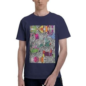 CKGODGF Katoenen T-shirt met zebraprint voor heren, casual en comfortabel, korte mouwen, geschikt voor fitness en dagelijks gebruik, Donkerblauw, S