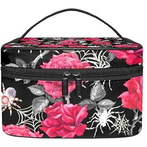 Make-up Organizer Bag, Reizen Make-up Tas Organizer Case Draagbare Cosmetische Tas voor Vrouwen en Meisjes Toiletries Rode Bloem, Meerkleurig, 22.5x15x13.8cm/8.9x5.9x5.4in