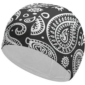 Zwart Wit Bandana Paisley Comfortabele Zwemmen Cap Vrouwen En Mannen Klassieke Zwemmen Hoed voor Lang En Kort Haar