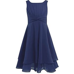 FEESHOW Feestelijke jurk voor meisjes, chiffonjurk, mouwloos, bloemenmeisjes, bruidsmeisjesjurk, feestjurk, bruiloft, partyjurk, Donkerblauw, 140 cm
